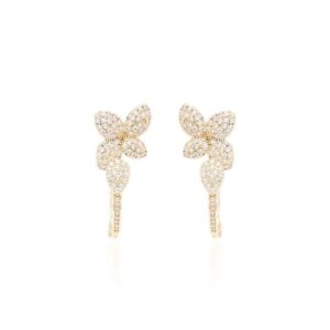 Brinco Versátil com Zircônia Branca em Formato de Flor - Banho de Ouro 18k