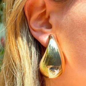 Brinco Gota Pera Liso 52 mm - Banho de Ouro 18k