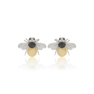 Brinco Abelha com Cristal Esmeralda, Zircônias Negras e Champagne - Prata 925