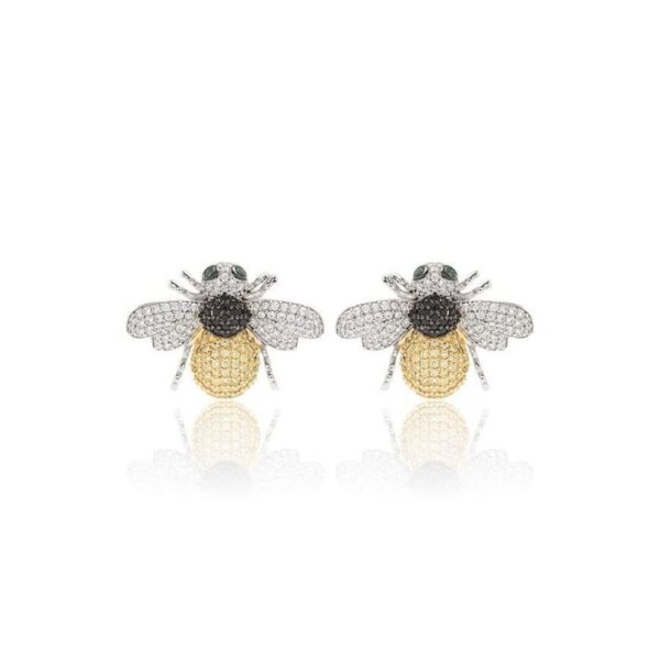 Brinco Abelha com Cristal Esmeralda, Zircônias Negras e Champagne - Prata 925