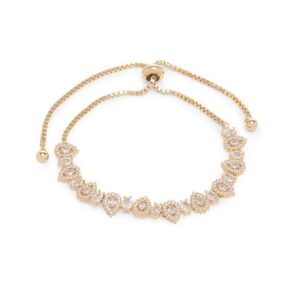 Pulseira Regulável com Gotas de Zircônias Brancas e Zircônias Ovais - Banho de Ouro 18k