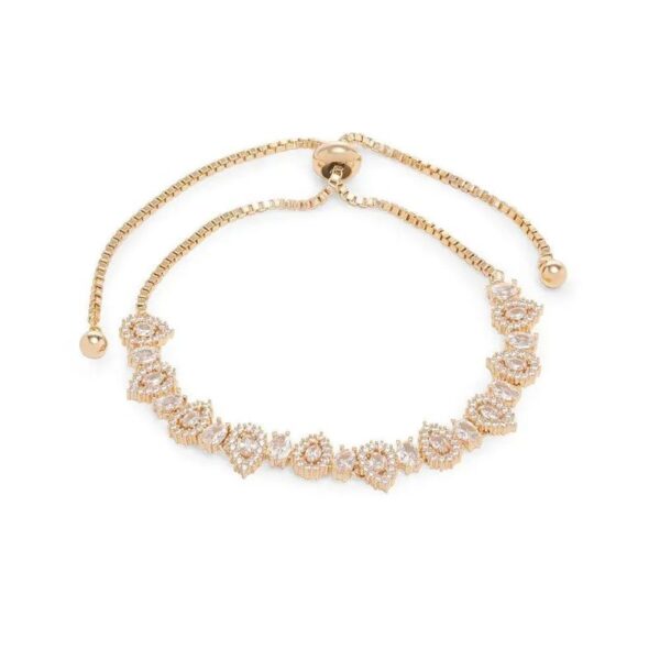 Pulseira Regulável com Gotas de Zircônias Brancas e Zircônias Ovais - Banho de Ouro 18k