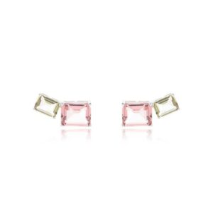 Brinco Earcuff Retângulos Cristal Rodolita e Cristal Peridoto - Prata 925