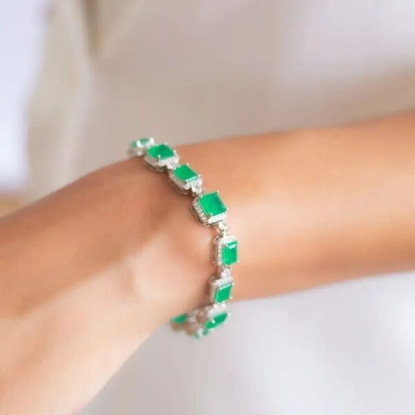 Pulseira quadrados fusion esmeralda - banho de ródio branco - Image 3