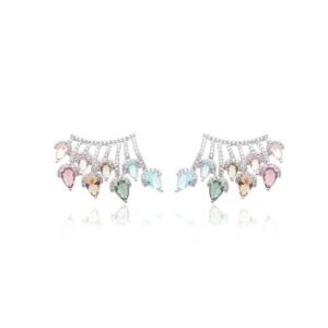 Brinco ear cuff gotas cristal topázio azul prata 925