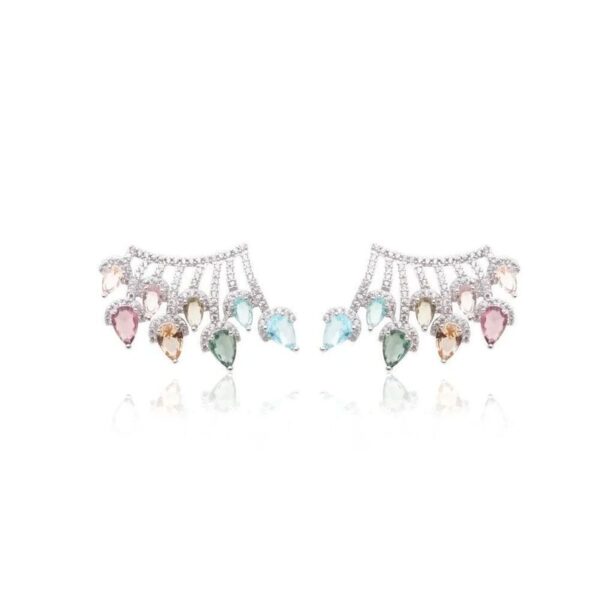 Brinco ear cuff gotas cristal topázio azul prata 925