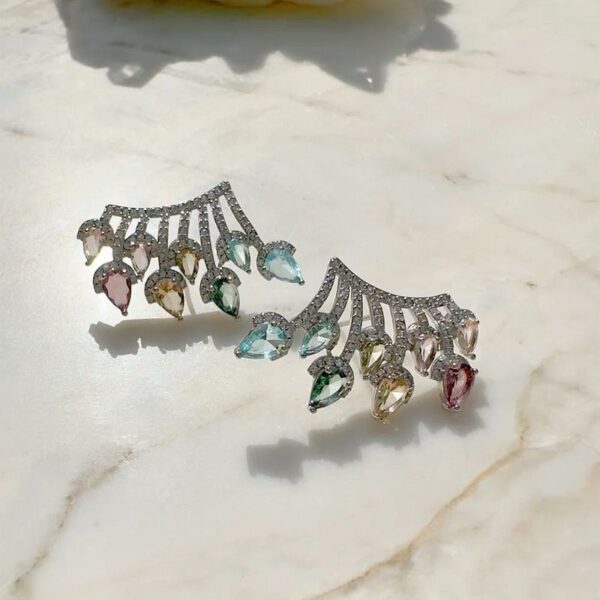 Brinco ear cuff gotas cristal topázio azul prata 925 - Image 2