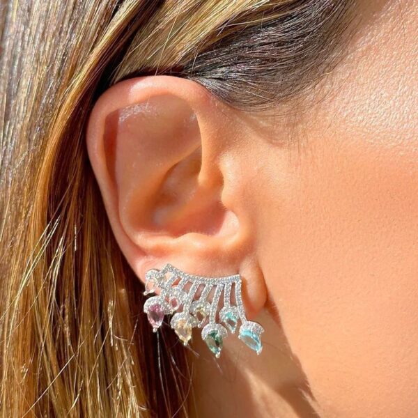 Brinco ear cuff gotas cristal topázio azul prata 925 - Image 3