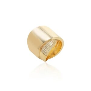 Anel com Dobra Cravejado com Zircônias Brancas - Banho de Ouro 18k