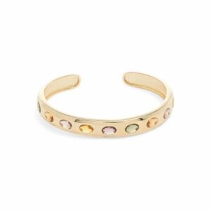Bracelete Cristal Citrino, Cristal Rodolita, Cristal Peridoto  - Banho de Ouro 18k