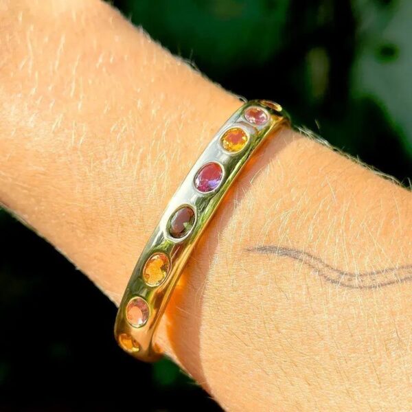Bracelete Cristal Citrino, Cristal Rodolita, Cristal Peridoto  - Banho de Ouro 18k - Image 3