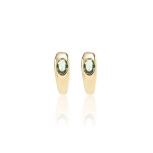 Brinco Meia Argola com Cristal Berilo Oval  - Banho de Ouro 18k