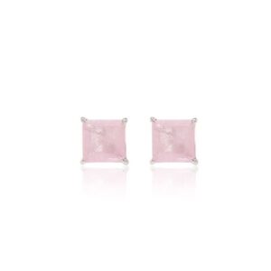 Conjunto quadrado fusion quartzo rosa banho de ródio branco