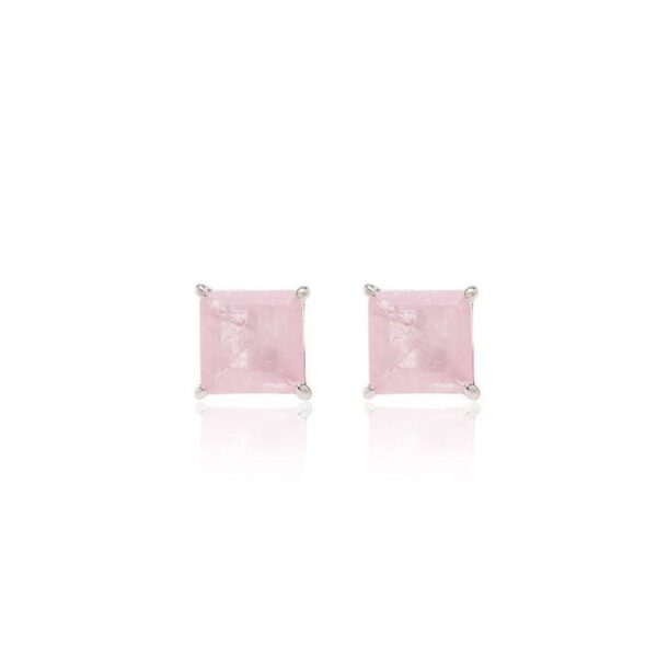 Conjunto quadrado fusion quartzo rosa banho de ródio branco