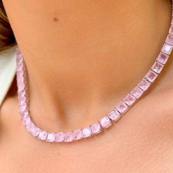 Conjunto quadrado fusion quartzo rosa banho de ródio branco - Image 3
