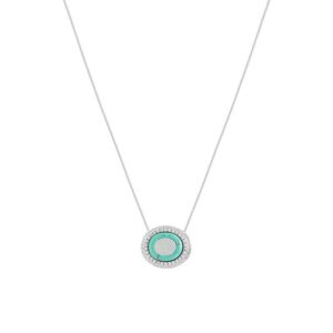 Colar Oval de Madrepérola, Raolita Turquesa e Zircônias Brancas - Banho de Ródio Branco