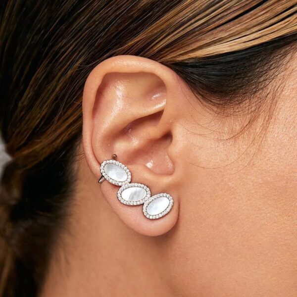 Brinco Ear Cuff com Madrepérola Oval - Prata 925 - Image 3