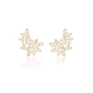 Brinco Ear Cuff com 14 Gotas de Zircônias Brancas Cravejadas de Baguetes - Banho de Ouro 18k
