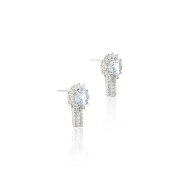 Brinco Sol Cristal London Blue e Zircônia Branca Prata 925