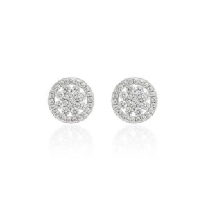 Conjunto medalha roda de flor zircônia branca banho de ródio branco