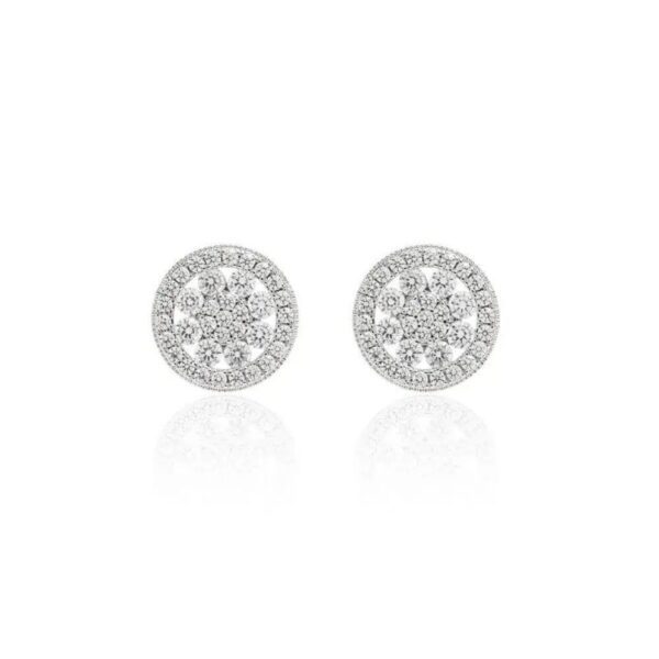 Conjunto medalha roda de flor zircônia branca banho de ródio branco