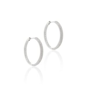 Brinco Argola Inteira Zircônia Branca Oval Prata 925