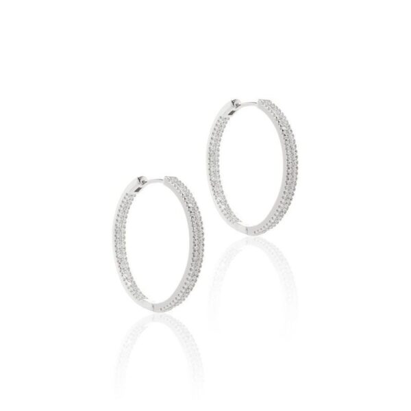 Brinco Argola Inteira Zircônia Branca Oval Prata 925