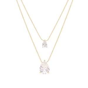 Colar Gotas Kit com 2 Colares 5x7 e 8x10 de Zircônias Brancas 45cm - Banho de Ouro 18k