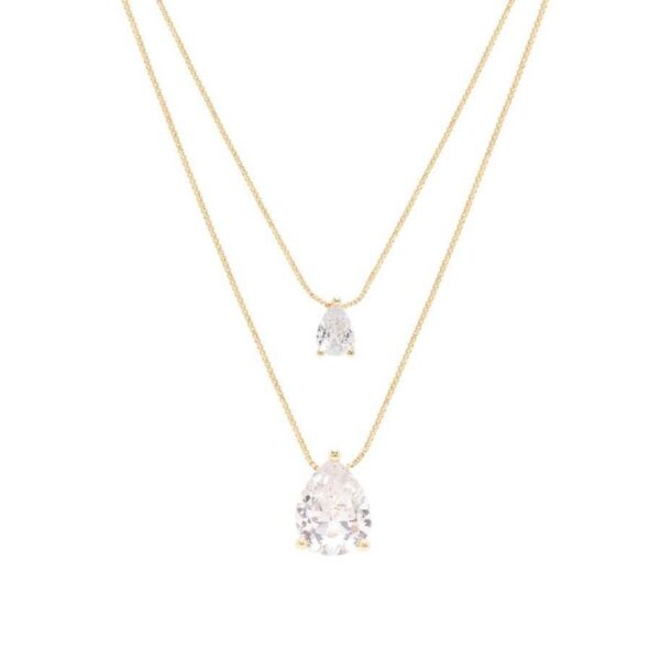 Colar Gotas Kit com 2 Colares 5x7 e 8x10 de Zircônias Brancas 45cm - Banho de Ouro 18k