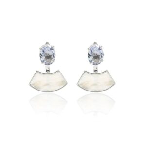 Brinco Ear Jacket Cristal Tanzanita e Madrepérola - Banho de Ródio Branco