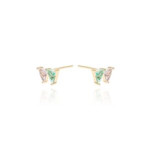 Brinco triângulos cristal paraíba banho de ouro 18k