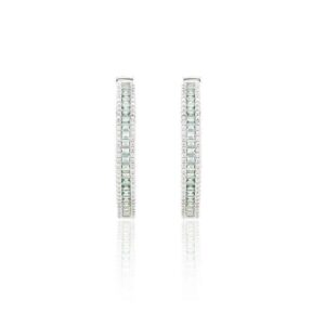 Brinco de Argola Cravejado com Cristal Paraíba Baguete - Prata 925