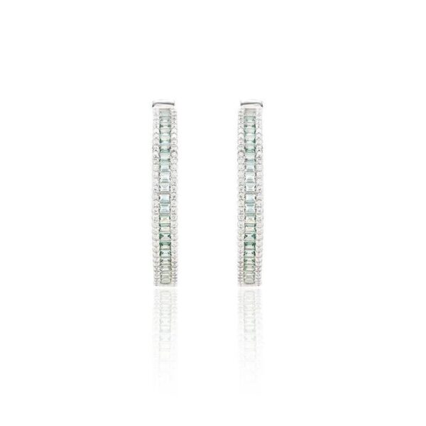 Brinco de Argola Cravejado com Cristal Paraíba Baguete - Prata 925