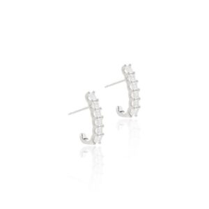 Brinco Argola em Jota com Zircônias Brancas Retangulares Cravejadas - Prata 925