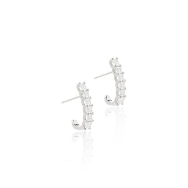 Brinco Argola em Jota com Zircônias Brancas Retangulares Cravejadas - Prata 925