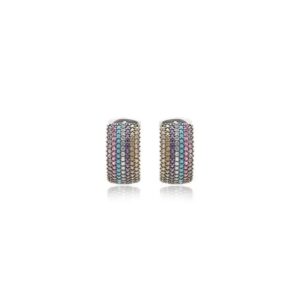 Brinco Argola 7 Linhas Inteira Cravejada com Nano Turquesa e Zircônias Coloridas