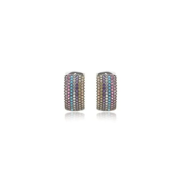Brinco Argola 7 Linhas Inteira Cravejada com Nano Turquesa e Zircônias Coloridas