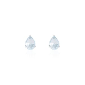 BRINCO GOTA 10 MM LISA TRES GARRAS PRATA -ÁGUA MARINHA