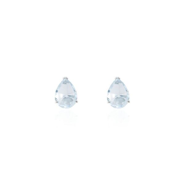 BRINCO GOTA 10 MM LISA TRES GARRAS PRATA -ÁGUA MARINHA