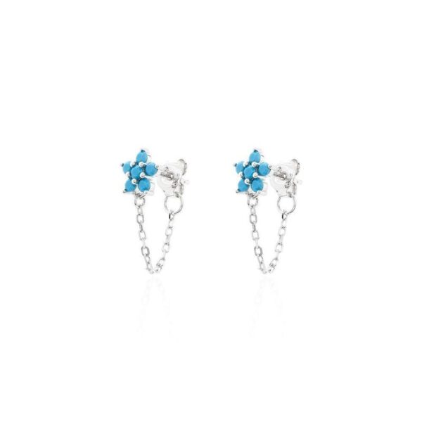 BRINCO FLOR  CORRENTE PENDURADA PRATA -TURQUESA