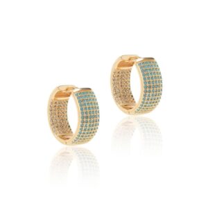 Brinco Argola 28mm com Nano Turquesa e Zircônias Brancas - Banho de Ouro 18k