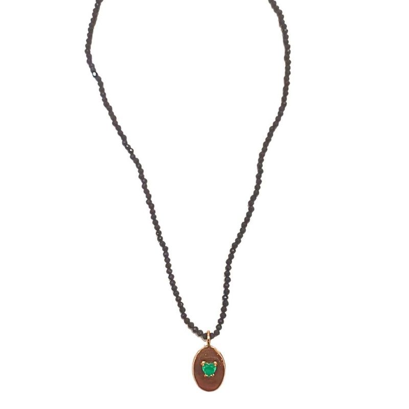COLAR PRETO CURTO PING CORAÇÃO VERDE