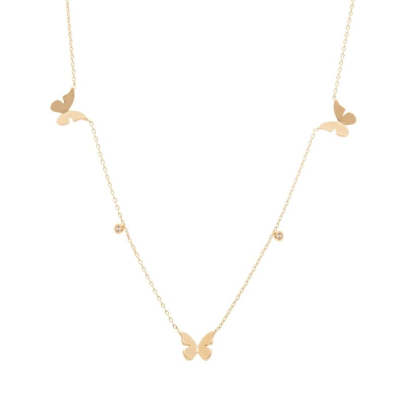 Colar 3 Borboletas com Zircônia Branca - 50 cm